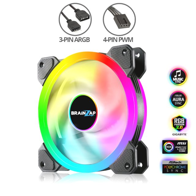 BRAINZAP 120 mm LED A-RGB Case Fan Gehäuse Lüfter 12V PWM Aura Asus Asrock MSI Gigabyte