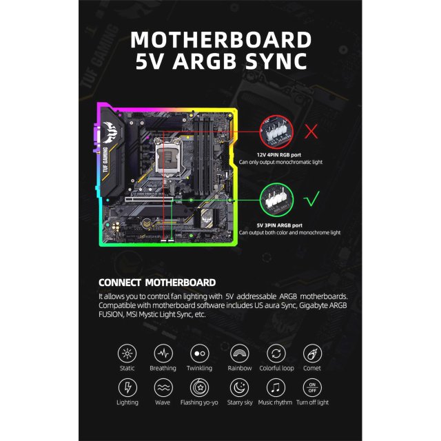 BRAINZAP 120 mm LED A-RGB Case Fan Gehäuse Lüfter 12V PWM Aura Asus Asrock MSI Gigabyte