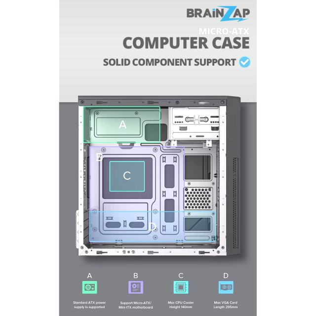 BRAINZAP Micro-ATX PC-Gehäuse Mid-Tower Case USB 3.0 mATX µATX Mini-ITX Schwarz 