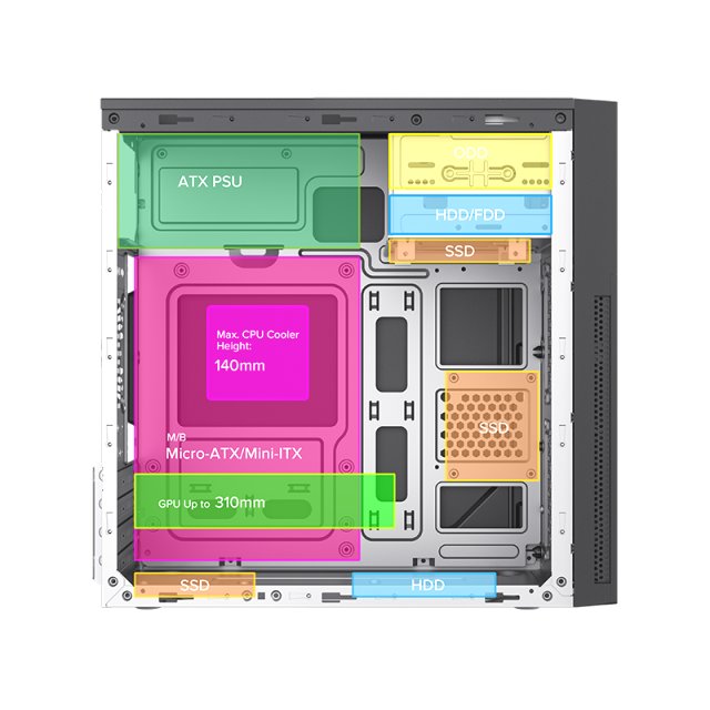 BRAINZAP Micro-ATX PC-Gehäuse Mid-Tower Case USB 3.0 mATX µATX Mini-ITX Schwarz 