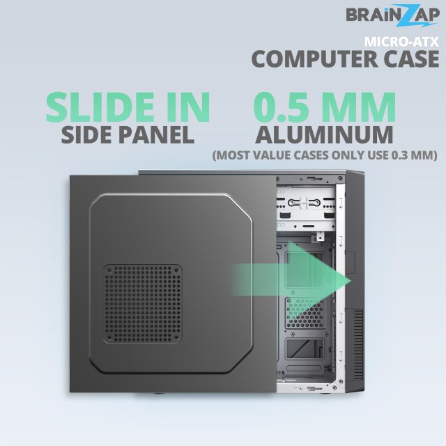 BRAINZAP Micro-ATX PC-Gehäuse Mid-Tower Case USB 3.0 mATX µATX Mini-ITX Schwarz 