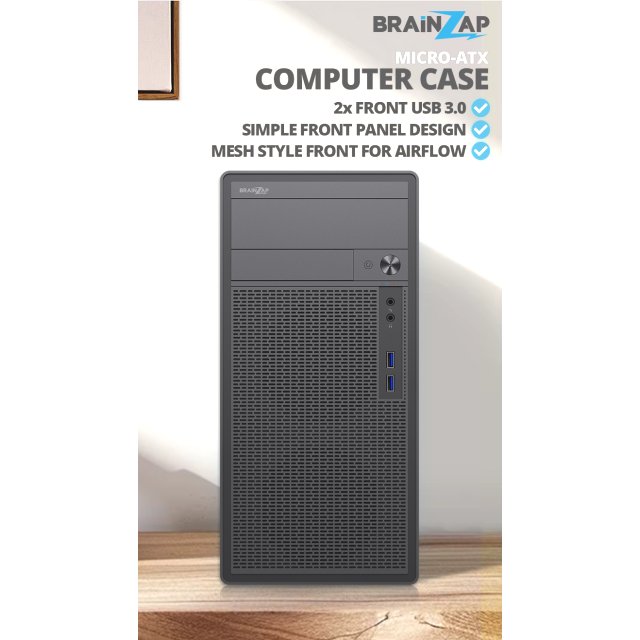 BRAINZAP Micro-ATX PC-Gehäuse Mid-Tower Case USB 3.0 mATX µATX Mini-ITX Schwarz 