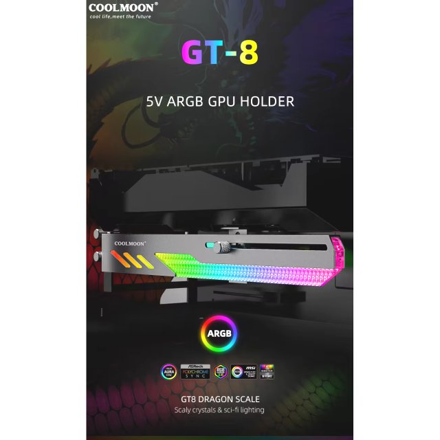 COOLMOON A-RGB GPU-Halterung Grafikkarte Halter Horizontal Unterstützung 5V Aura Asus ASrock MSI Gigabyte