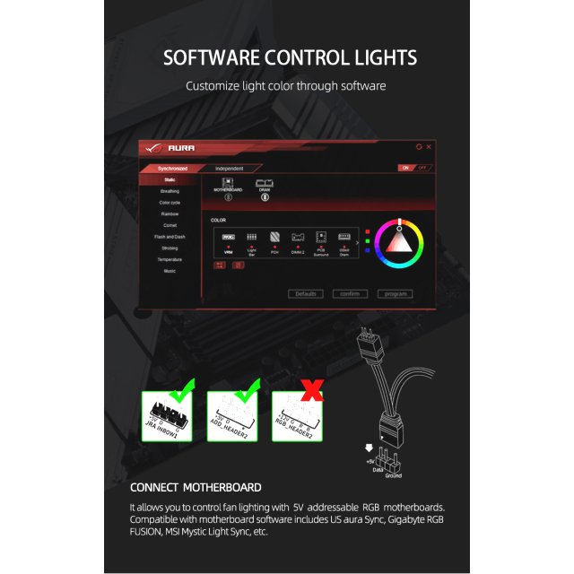 COOLMOON A-RGB LED-Leiste Lichtleiste 3-PIN Magnet Aura Asus Asrock MSI Gigabyte Magentisch