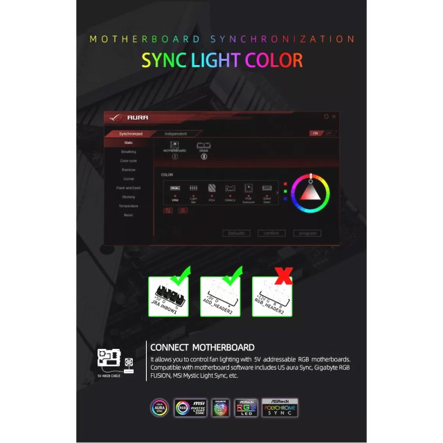 Coolmoon A-RGB RGB Controller - Lüfter Fan Music Sync - 3-PIN Aura Asus Asrock MSI Gigabyte