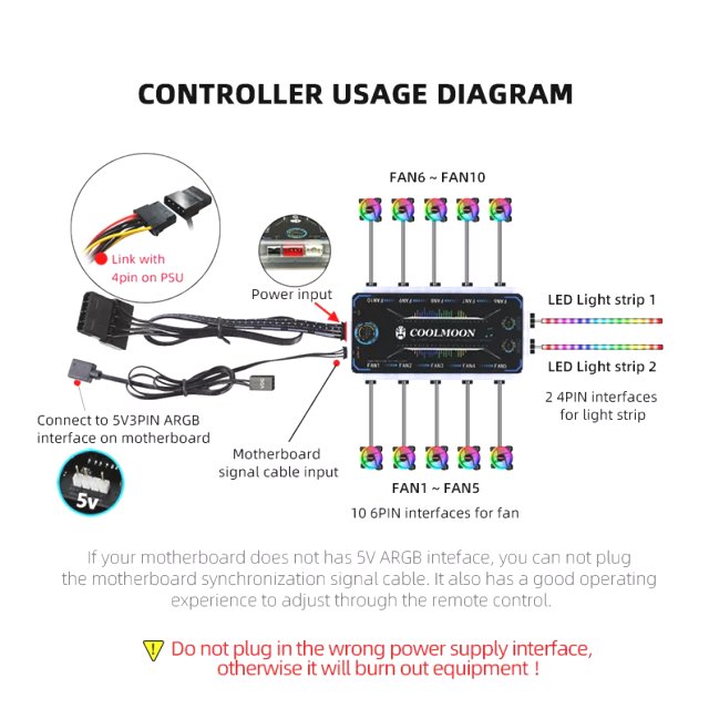 COOLMOON A-RGB RGB Controller - Lüfter Fan Music Sync - 3-PIN Aura Asus Asrock MSI Gigabyte