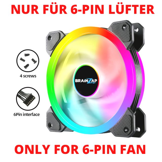 BRAINZAP A-RGB RGB 5V 6-PIN Controller - Lüfter Fan Music Sync - Aura Asus Asrock MSI Gigabyte Coolmoon Kompatibel