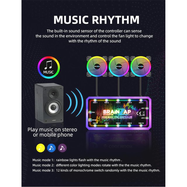 COOLMOON A-RGB RGB Controller - Lüfter Fan Music Sync - 3-PIN Aura Asus Asrock MSI Gigabyte