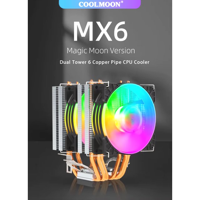 COOLMOON CPU Kühler MX6 Fan Lüfter RGB Dual Fan Heatpipe Prozessor 12V PWM 195W 1151 115X AM3 AM4 Intel & AMD
