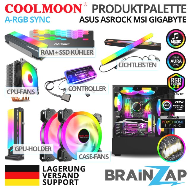 COOLMOON LED A-RGB RAM Kühler Heatsink Memory 3-PIN Aura Asus Asrock MSI Gigabyte
