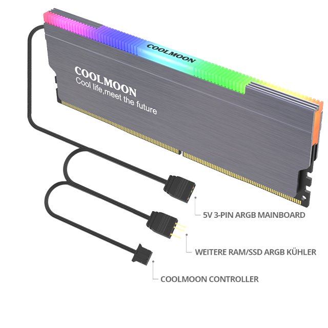 COOLMOON LED A-RGB RAM Kühler Heatsink Memory 3-PIN Aura Asus Asrock MSI Gigabyte