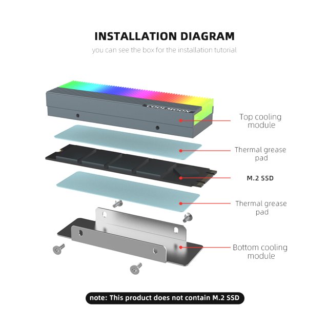 COOLMOON LED A-RGB RGB M.2 Kühler Heatsink SSD 3-PIN Controller Alu Aura Asus MSI Gigabyte