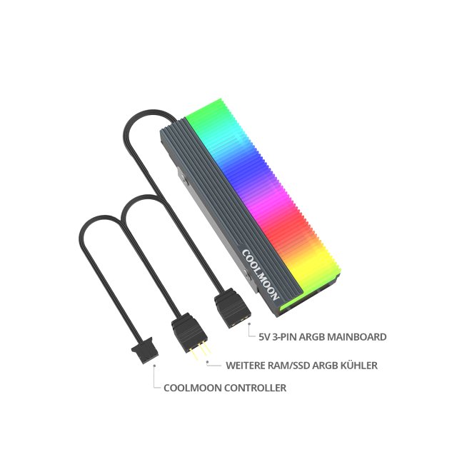 COOLMOON LED A-RGB RGB M.2 Kühler Heatsink SSD 3-PIN Controller Alu Aura Asus MSI Gigabyte