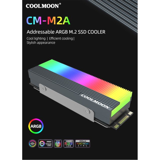 COOLMOON LED A-RGB RGB M.2 Kühler Heatsink SSD 3-PIN Controller Alu Aura Asus MSI Gigabyte