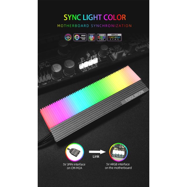 COOLMOON LED A-RGB RGB M.2 Kühler Heatsink SSD 3-PIN Controller Alu Aura Asus MSI Gigabyte