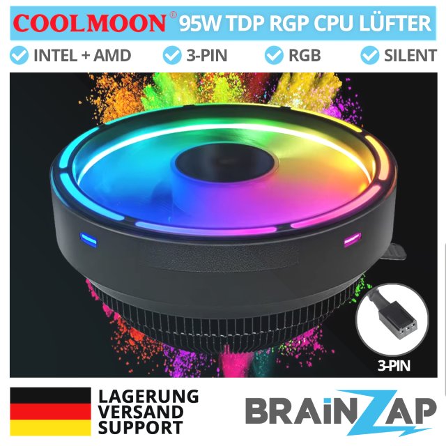 COOLMOON RGB CPU Kühler - 95W TDP - Fan Lüfter Prozessor 12V PWM 1150 1151 1155 AM2 AM3 AM4 Intel & AMD