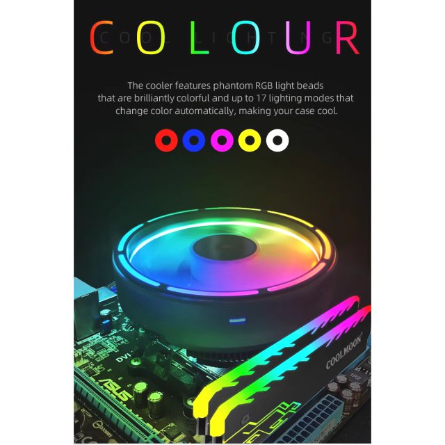 COOLMOON RGB CPU Kühler - 95W TDP - Fan Lüfter Prozessor 12V PWM 1150 1151 1155 AM2 AM3 AM4 Intel & AMD