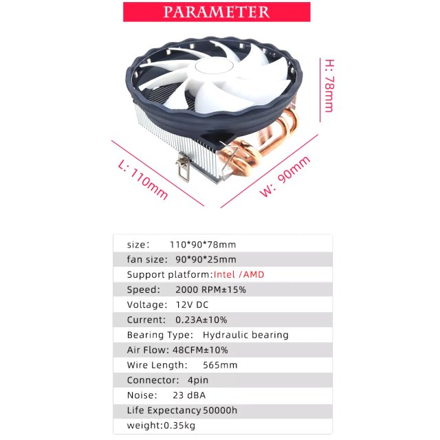 COOLMOON RGB CPU Kühler V4 - 100W TDP Topblow Heatpipe - Fan Lüfter Prozessor