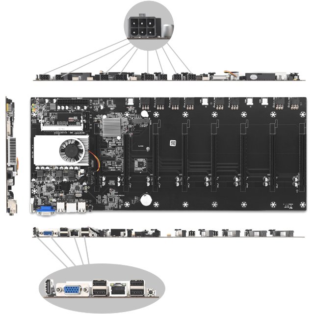 BRAINZAP Intel HM77 BTC-T37 Crypto Mining Mainboard 8x PCI-Express PCIe Motherboard All-in-One mit CPU