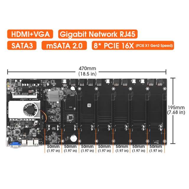 BRAINZAP Intel HM77 BTC-T37 Crypto Mining Mainboard 8x PCI-Express PCIe Motherboard All-in-One mit CPU