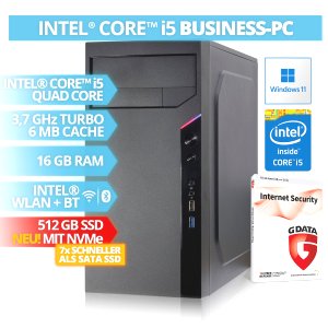 BRAINZAP Intel Core i5 Quad-Core Office / Business PC, 16 GB RAM, 512 GB NVMe SSD, WLAN, BT Bluetooth Windows 11