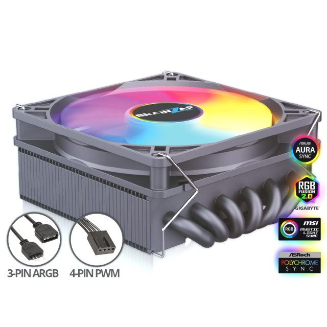 BRAINZAP ITX CPU Kühler 45 mm A-RGB 4-PIN PWM 150W TDP Fan Lüfter Intel LGA 1150 1151 1155 1156 1200 1366 2011 1700 - AMD AM2 AM3 AM4 AM5 FM1 FM2