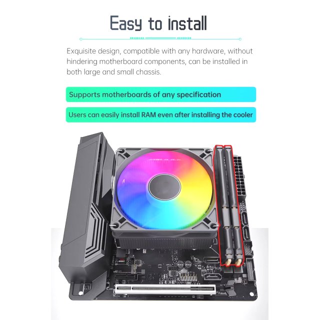 BRAINZAP ITX CPU Kühler 45 mm A-RGB 4-PIN PWM 150W TDP Fan Lüfter Intel LGA 1150 1151 1155 1156 1200 1366 2011 1700 - AMD AM2 AM3 AM4 AM5 FM1 FM2