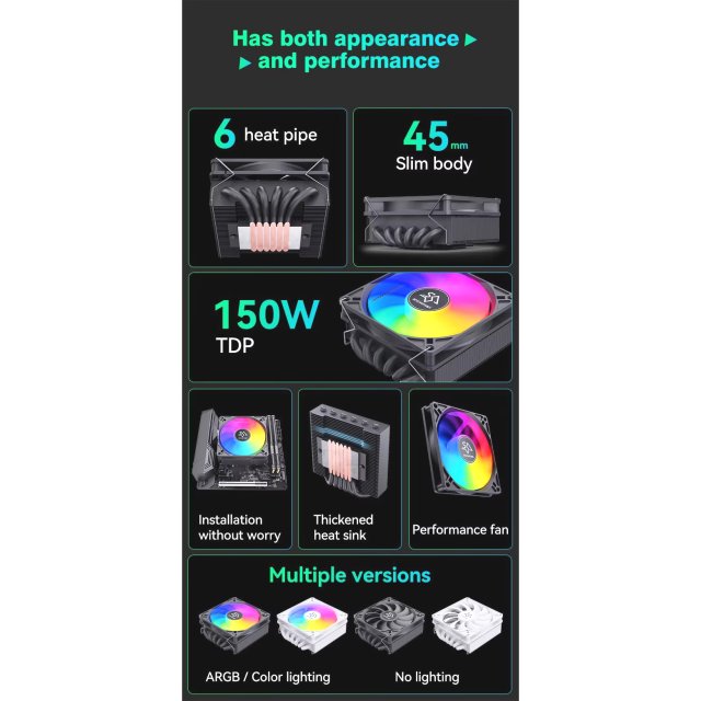 BRAINZAP ITX CPU Kühler 45 mm A-RGB 4-PIN PWM 150W TDP Fan Lüfter Intel LGA 1150 1151 1155 1156 1200 1366 2011 1700 - AMD AM2 AM3 AM4 AM5 FM1 FM2