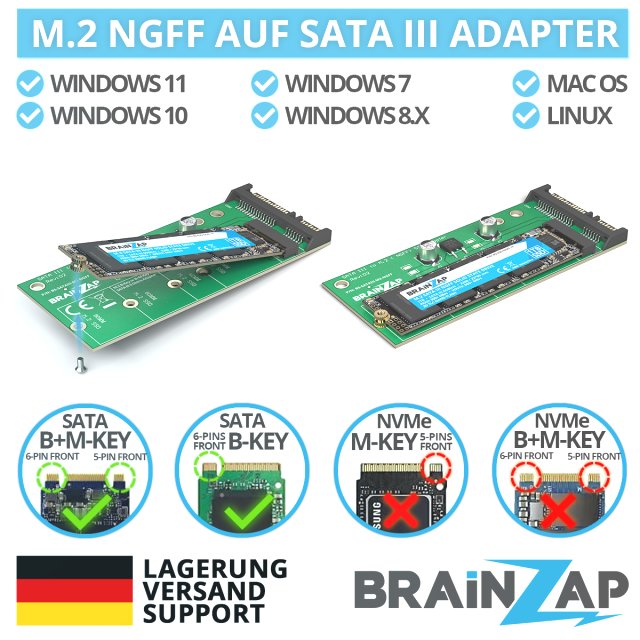 BRAINZAP M.2 M2 NGFF auf 2,5 Zoll SATA 3 III Konverter Adapter Karte 2230 2242 2260 2280 für B, M+B, B+M Key