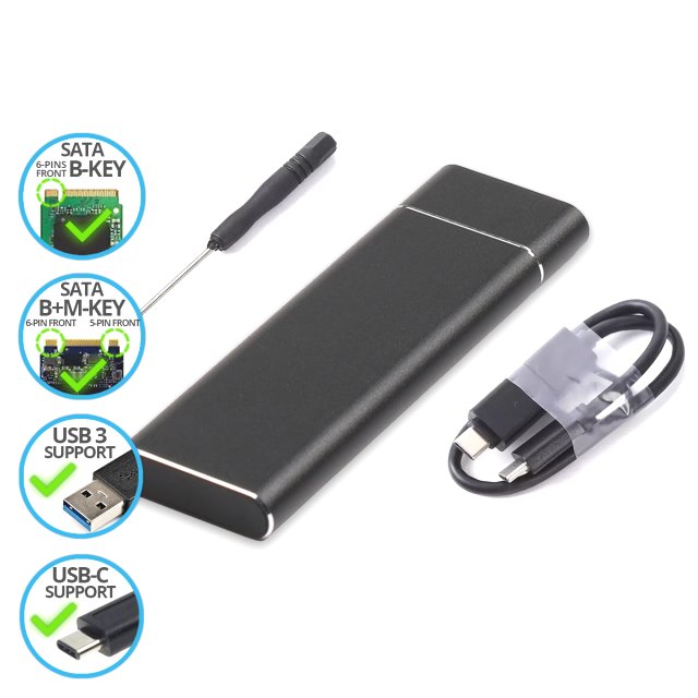 BRAINZAP M.2 M2 NGFF SATA III 6 GBit/s Externes SSD Gehäuse Case Adapter M-Key M+B Key USB-C USB 3