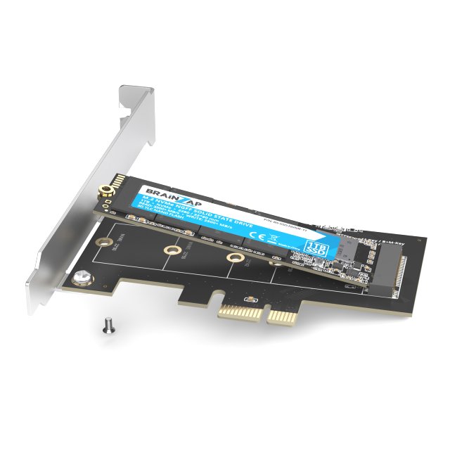 BRAINZAP M.2 M2 NVMe SSD zu PCI-E PCI-Express PCIe 3.0 x1 Adapter Konverter Karte M Key, B+M Key mit Blende