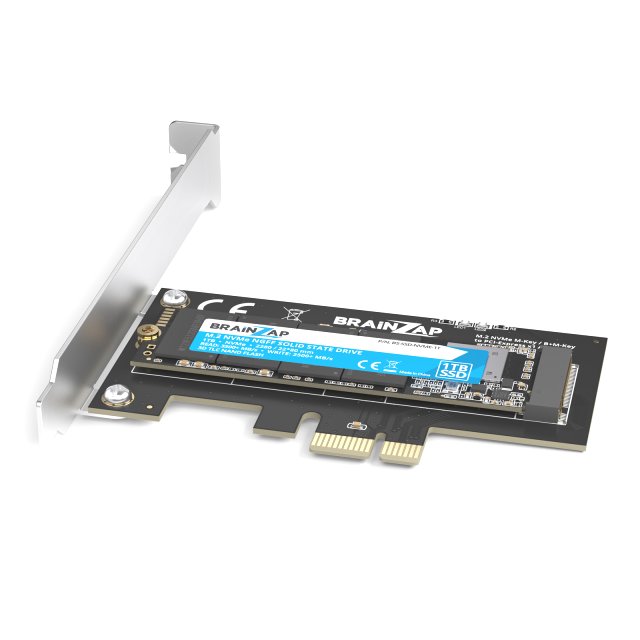 BRAINZAP M.2 M2 NVMe SSD zu PCI-E PCI-Express PCIe 3.0 x1 Adapter Konverter Karte M Key, B+M Key mit Blende