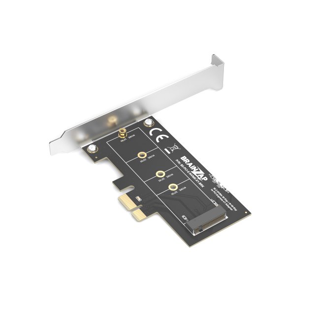 BRAINZAP M.2 M2 NVMe SSD zu PCI-E PCI-Express PCIe 3.0 x1 Adapter Konverter Karte M Key, B+M Key mit Blende