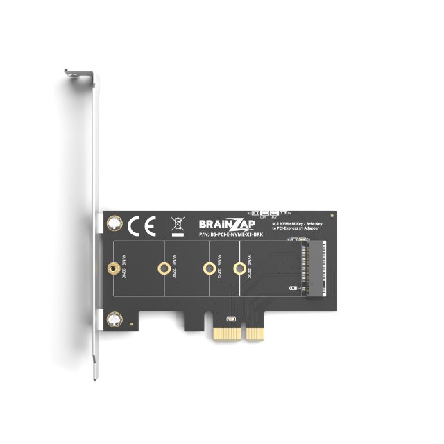 BRAINZAP M.2 M2 NVMe SSD zu PCI-E PCI-Express PCIe 3.0 x1 Adapter Konverter Karte M Key, B+M Key mit Blende