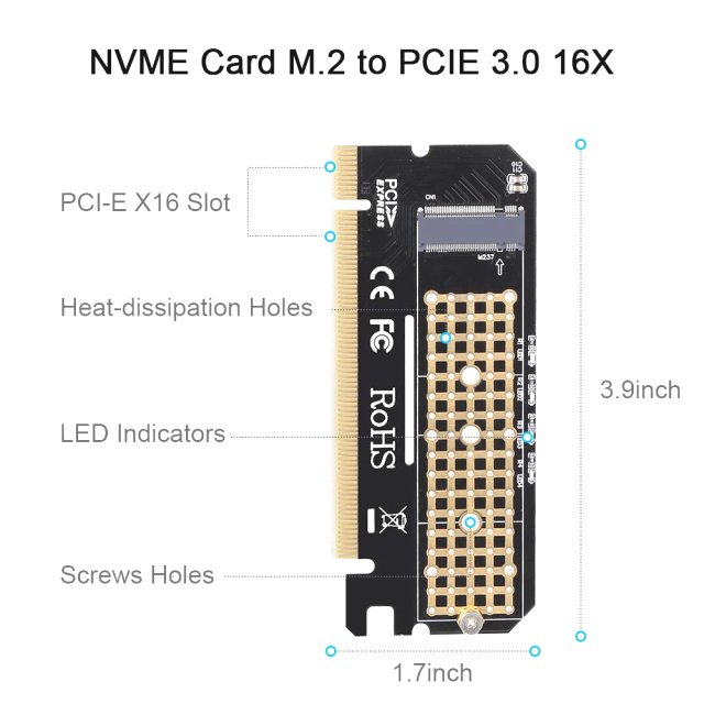 BRAINZAP M.2 M2 NVMe SSD zu PCI-E PCI-Express PCIe 3.0 x16 Adapter Konverter Karte M Key