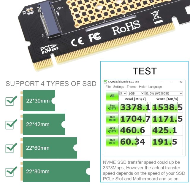 BRAINZAP M.2 M2 NVMe SSD zu PCI-E PCI-Express PCIe 3.0 x16 Adapter Konverter Karte M Key