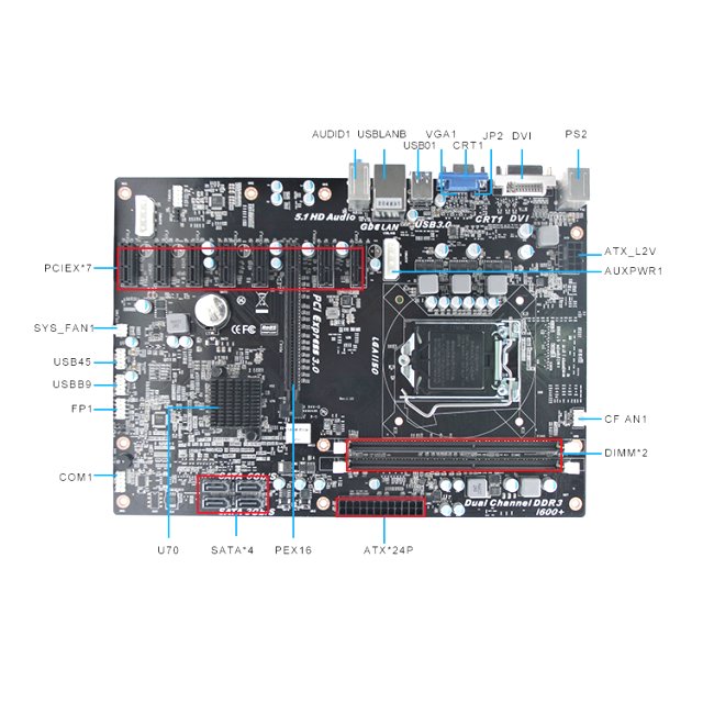 BRAINZAP Intel Q87 Crypto Mining Mainboard 8x PCI-Express PCIe Motherboard ATX DDR3