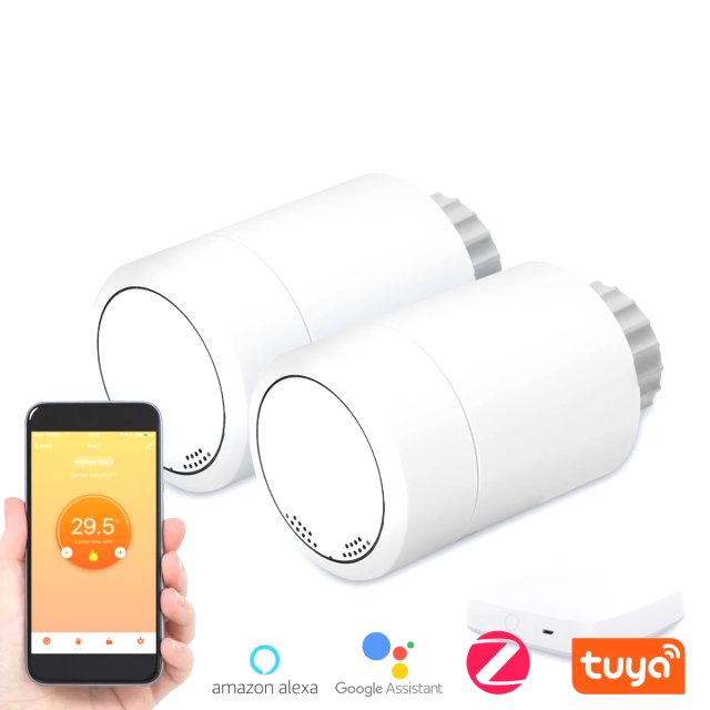 BRAINZAP Tuya Smart Home Heizkörper Thermostat / Steuerung Heizung Set 2x Thermostat + 1x Gateway App Google Alexa