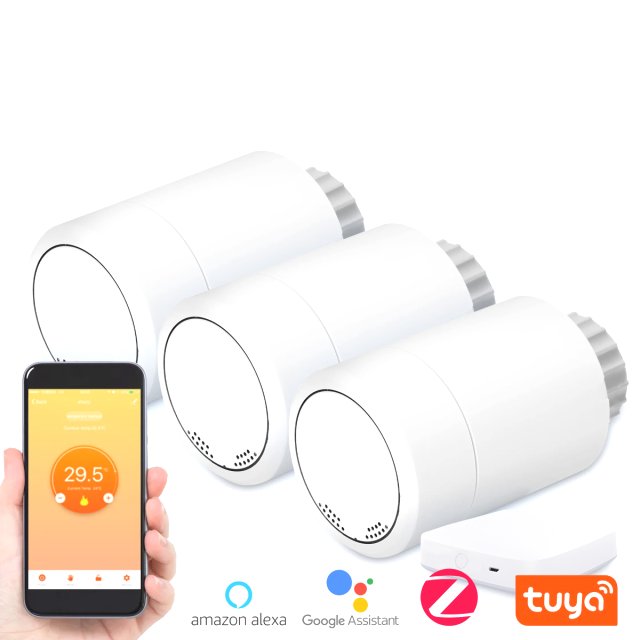 BRAINZAP Tuya Smart Home Heizkörper Thermostat / Steuerung Heizung Set 3x Thermostat + 1x Gateway App Google Alexa