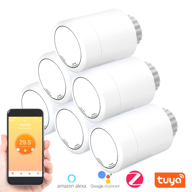 BRAINZAP Tuya Smart Home Heizkörper Thermostat / Steuerung Heizung Set 6x Thermostat + 1x Gateway App Google Alexa