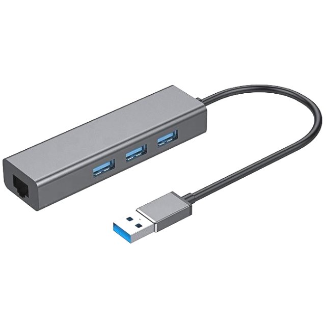 BRAINZAP USB 3.0 zu RJ45 10/100/1000 Mbps Gigabit Ethernet LAN Extern Adapter, 3x USB Hub