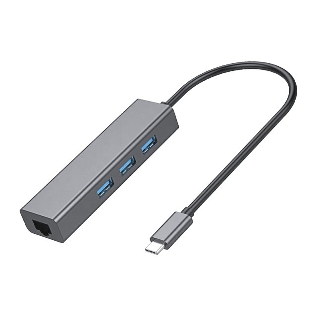 BRAINZAP USB-C Typ-C Hub 3 Ports + 10/100/1000 Mbps Gigabit Ethernet LAN Adapter Extern