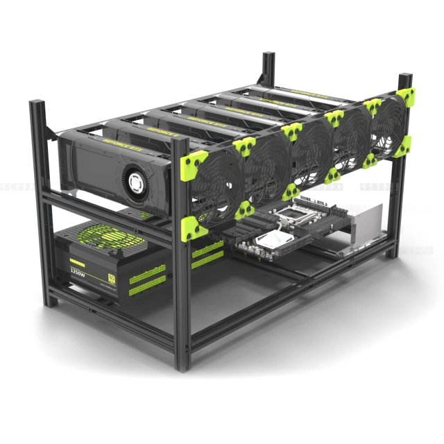 Veddha 6 GPU Stackable / Stapelbar - Open Air Ctypto Mining - Case / Frame / Rig / Bracket / Halterung Aluminium Schwarz