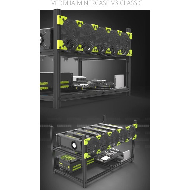 Veddha 6 GPU Stackable / Stapelbar - Open Air Ctypto Mining - Case / Frame / Rig / Bracket / Halterung Aluminium Schwarz