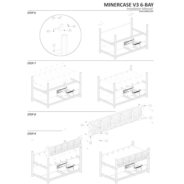 Veddha 6 GPU Stackable / Stapelbar - Open Air Ctypto Mining - Case / Frame / Rig / Bracket / Halterung Aluminium Schwarz