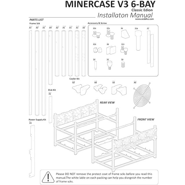 Veddha 6 GPU Stackable / Stapelbar - Open Air Ctypto Mining - Case / Frame / Rig / Bracket / Halterung Aluminium Schwarz