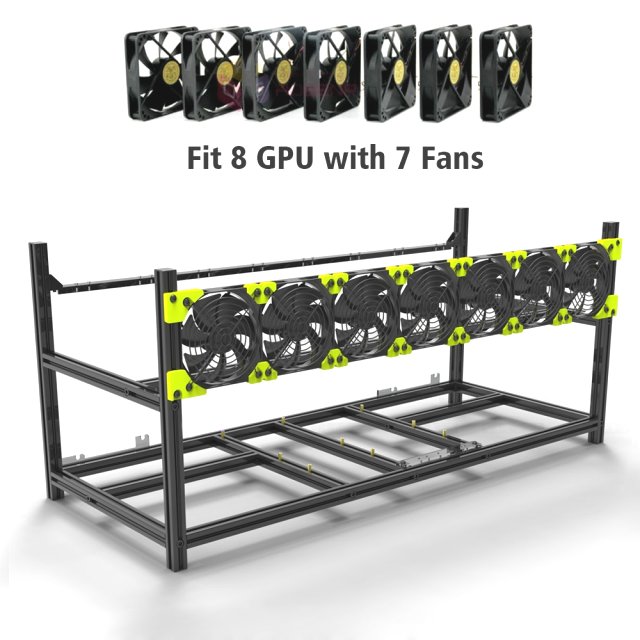 Veddha 8 GPU Stackable / Stapelbar - Open Air Ctypto Mining - Case / Frame / Rig / Bracket / Halterung Aluminium Schwarz