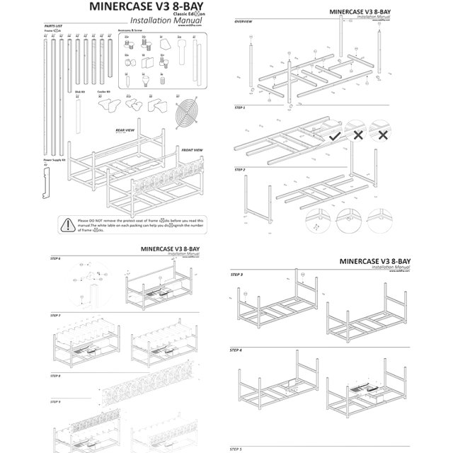 Veddha 8 GPU Stackable / Stapelbar - Open Air Ctypto Mining - Case / Frame / Rig / Bracket / Halterung Aluminium Schwarz